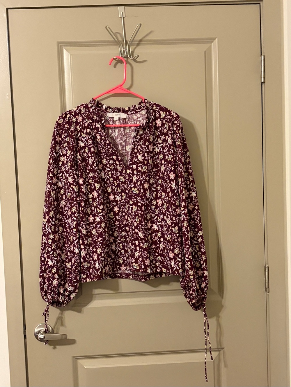 LOFT Wine Floral Peasant Blouse
